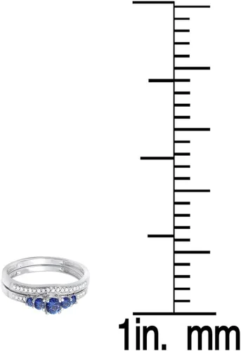 Vista 3 de Dazzlingrock Collection Juego de anillos de compromiso de 5 piedras para mujer, zafiro azul de 10 quilates, oro blanco