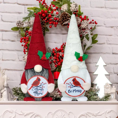 Vista 3 de Decoraciones de gnomos cardenales de Navidad para el hogar, cardenales rojos, regalo conmemorativo Tomte Cardenal para mujeres, adornos de Navidad