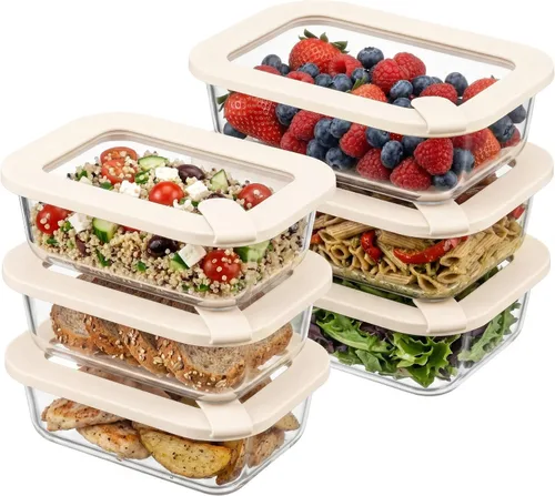 Vista 2 de Urban Green Contenedores de vidrio para almacenamiento de alimentos con tapas de vidrio, juego de recipientes de alimentos aptos para microondas