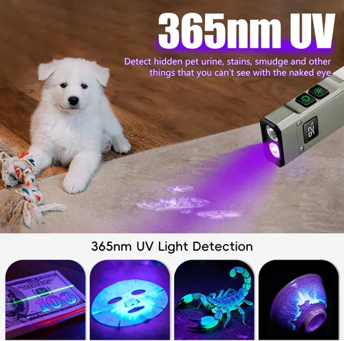 Vista 4 de Linterna Plana De 1800 Lúmenes Recargable 365nm UV - Gunmetal Modos de luz RGB, base magnética, carga USB-C, luz de bolsillo EDC para trabajo