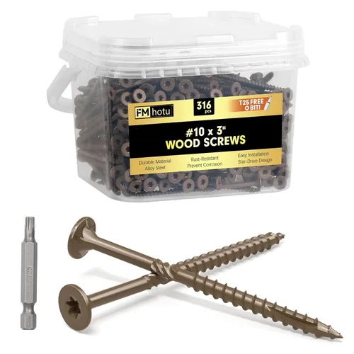 Vista 18 de #10 x 2-1/2" Tornillos para Terraza, 108 Piezas Tornillos para Madera con Cabeza Estrella, Tornillos para Madera Resistentes al Óxido para Negro