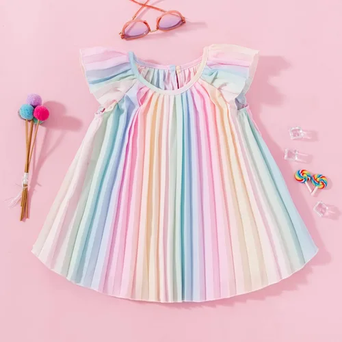 Vista 3 de MILKI RABBIT Vestido plisado con mangas volteadas y colores colores pastel arcoíris