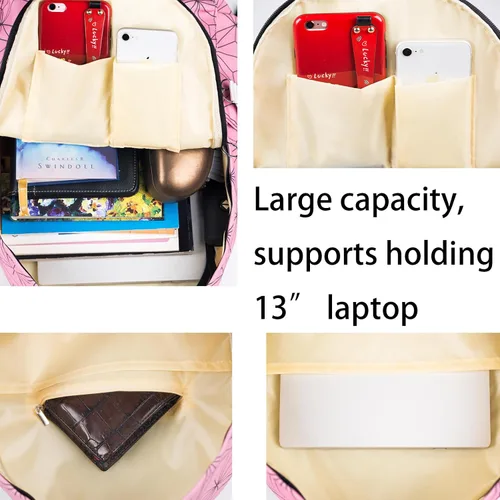 Vista 4 de Mochila de anime japonés para escuela, universidad, al aire libre, mochila grande para niñas, niños y estudiantes, mochilas de viaje, Rojo