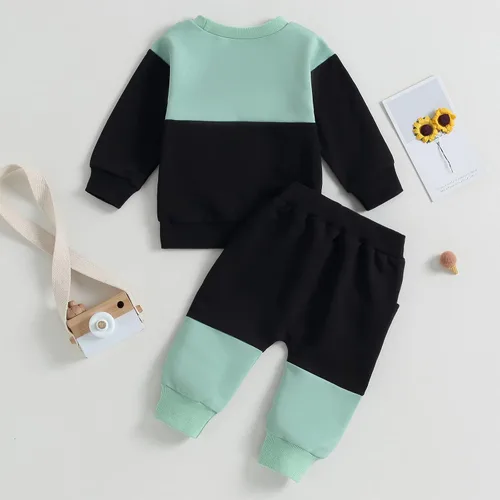 Vista 8 de kacubwyy Conjunto de ropa de manga larga con bolsillo y pantalones lisos, para otoño e invierno