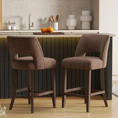 Vista 46 de VKNOW Juego de 2 Taburetes de Bar, Taburetes de Bar Tapizados de Altura de Mostrador, Taburetes Modernos de Mostrador con Patas de Madera para Isla