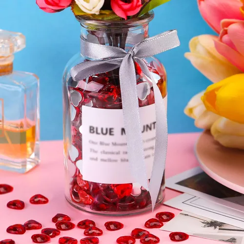 Vista 6 de Chengu 200 piezas de diamantes de imitación acrílicos 5D de corazón de San Valentín, cristales de San Valentín, parte trasera plana, regalo de boda