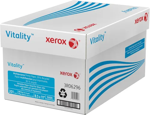 Vista 3 de Xerox (R) Vitality(TM) Papel de impresora multiusos, papel tamaño carta, brillo 92, 20 libras, 30% reciclado, certificado FSC (R), 500 hojas por