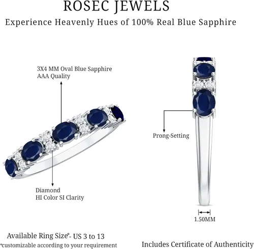 Vista 5 de Natural Blue Sapphire Diamond Eternity Wedding Band Ring, AAA Quality 10K oro blanco
