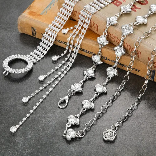 Vista 7 de 2 Pieces Rhinestone Belt for Women Shiny Crystal O-Ring Waist Belts for Dress Diamond Chain Belt for Ladies Dress Gift