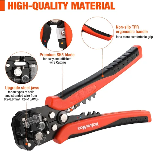 Vista 4 de ValueMax Juego de herramientas para pelacables de 266 piezas, herramienta automática autoajustable de 8 pulgadas para AWG 10-24, pelacables