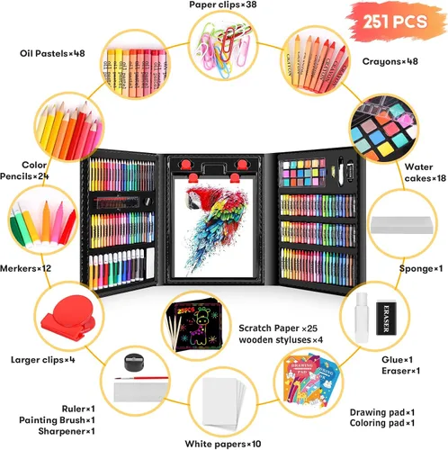 Vista 2 de iBayam Kit de arte, paquete de 251 suministros de arte, kits de dibujo, caja de regalo para artes y manualidades, caja de regalo para niños