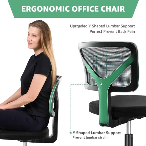Vista 4 de Silla de oficina de malla sin brazos, silla de escritorio ergonómica con respaldo bajo, sillas giratorias ajustables para computadora para espacios