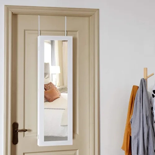 Vista 6 de Byroce Jewelry Armoire - Armario de pared para puerta, organizador de joyas con cerradura con espejo de longitud completa y 12 luces LED, armarios