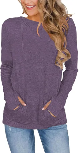 Vista 12 de AUSELILY Womens Long Sleeve Drawstrings Hooded Sweatshirt With Thumb Holes 01-beige