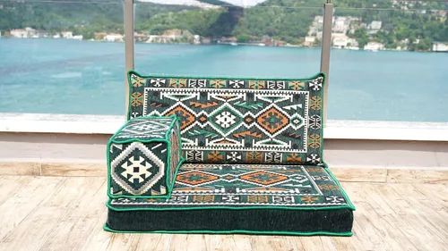 Vista 2 de Green Arabic Sofa Floor Seating Set, Pallet Sofa, Floor Cushions, Sectional Sofa, Arabic Majilis, Ottoman Couch, Arabic Jalsa
