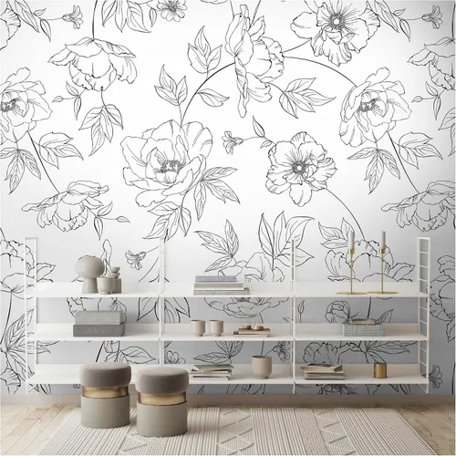 Vista 7 de Papel pintado floral Amapola flor dibujo mural de pared (ESTILO 1)