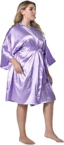 Vista 5 de EPLAZA Bata de satén sedoso para mujer, para boda, novia, fiesta, novia, dama de honor, kimono, ropa de descanso, vestidos