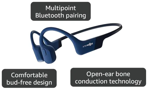 Vista 2 de AFTERSHOKZ Aeropex Auriculares inalámbricos de conducción ósea de oído abierto, clasificación IP67, eclipse azul