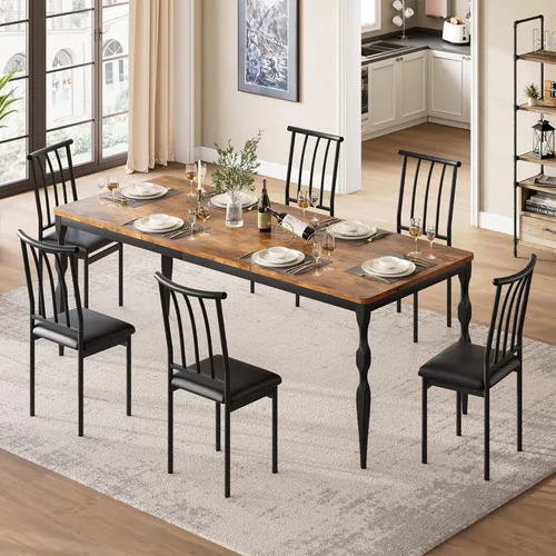 Vista 7 de IDEALHOUSE Mesa de comedor de granja rectangular de 78 pulgadas para 6-8 personas, mesa de cocina de madera con patas resistentes, mesa de cocina