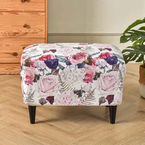 Vista 7 de Funda elástica otomana rectangular para taburete, funda de elastano estampada para reposapiés, protector antideslizante para reposapiés, con parte #1