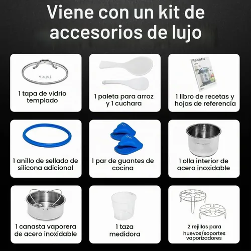 Vista 2 de Yedi Houseware Paquete de freidora de aire de pantalla digital 9 en 1, con recetas sin fin y kit de accesorios de lujo, 6 cuartos de galón Acero