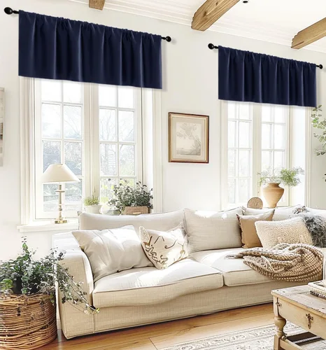 Vista 42 de XTMYI Cortinas pequeñas para ventana de sótano, cenefas opacas para oscurecer la habitación para sala de estar, juego de 2 unidades, beige natural