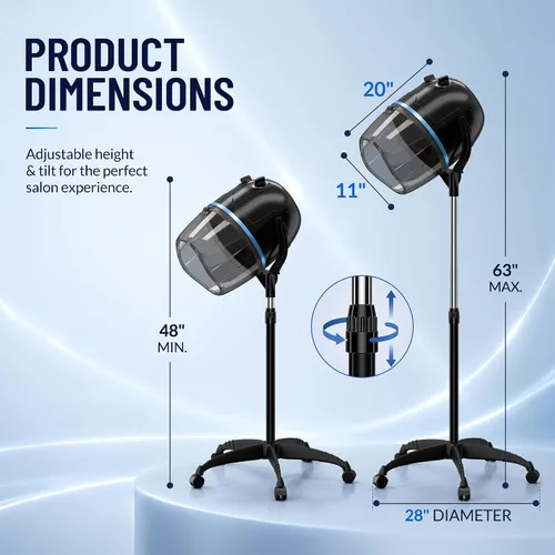 Vista 3 de JupiterForce Secador de pelo profesional con capucha de 1300 W, ajustable, capó de pie, con ruedas rodantes, para el hogar, salón, spa