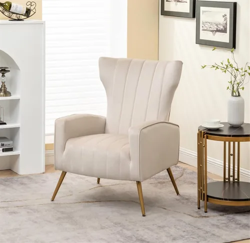 Vista 3 de Container Furniture Direct Silla moderna de terciopelo con diseño capitoné para dormitorio, oficina o sala de estar con elegantes patas de metal