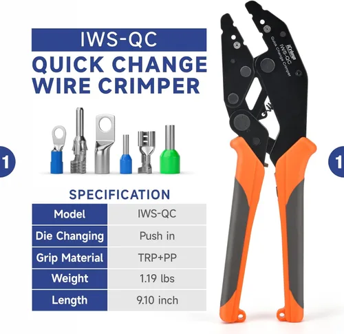 Vista 2 de iCrimp Kit de herramientas de crimpado de cambio rápido para conector de nailon aislado AWG22-10, terminales termorretráctiles, barril abierto