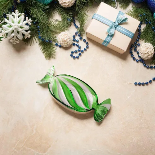 Vista 3 de Bandeja de cristal para dulces, platos de frutas de mesa, plato de postre para pastel, decoración de Navidad, decoración navideña, verde