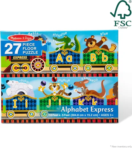 Vista 4 de Melissa & Doug Alphabet Express - Rompecabezas de suelo jumbo (27 piezas, 10 pies de largo) - Certificado FSC