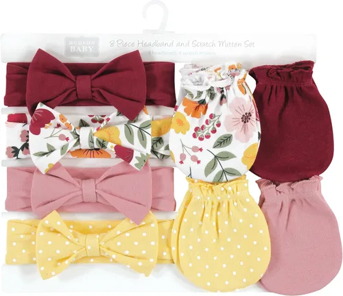 Vista 5 de Hudson Baby Conjunto de diadema de algodón y manoplas para rascar para bebé