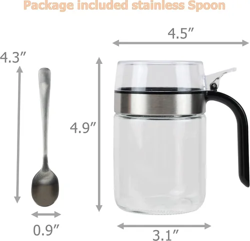 Vista 4 de EIKS - Maceta de vidrio para condimentos con cuchara Para almacenar servir condimentos de sal y especias de azúcar en el restaurante de cocina