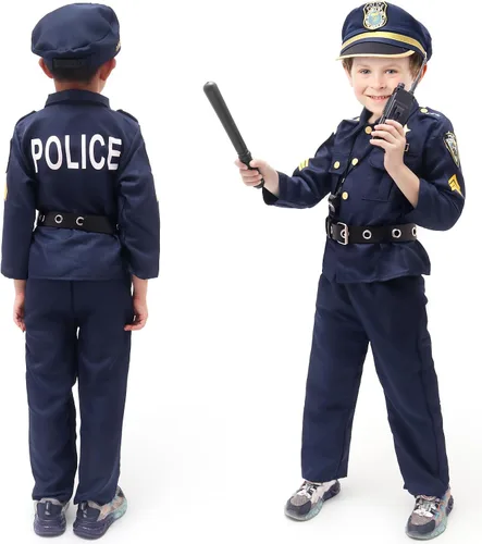 Vista 2 de Disfraz de oficial de policía para niños, disfraz de policía, juego de rol, disfraces de Halloween, Navidad, regalo de cumpleaños para niños y niñas