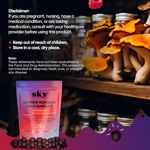 Vista 5 de SKY NUTRITION Gomitas de hongos – Suplemento de hongos adaptogénicos 10 en 1 para adultos – Melena de león, Reishi, Cordyceps, Chaga, cola de pavo