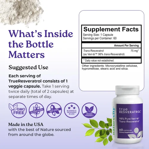 Vista 7 de NatureCity TrueResveratrol - Suplemento de resveratrol y apoyo antienvejecimiento con 75 mg de trans-resveratrol (98% de verific-te puro)