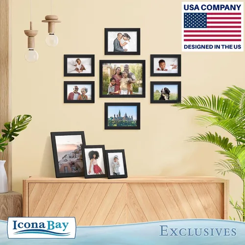 Vista 6 de Icona Bay Marcos de fotos 4" x 6" (negro, 6 unidades), marcos de fotos de madera compuesta resistente 4 x 6, diseño elegante, para mesa o montaje