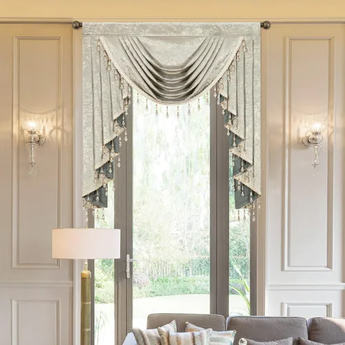 Vista 9 de VOGOL Cenefa de cortinas de terciopelo grueso para dormitorio, cenefas de cascada de lujo con aislamiento térmico dorado para sala de estar formal