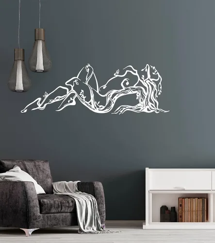 Vista 4 de Vinilo adhesivo para pared, diseño de niña de la naturaleza desnuda, ramas de árbol, decoración grande (971ig), color gris