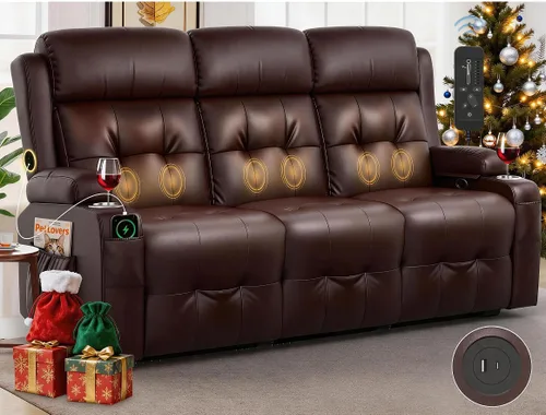 Vista 41 de Sofá reclinable manual de dos plazas, sofá reclinable de pared con masaje, puertos USB y tipo C, almacenamiento, portavasos, sofá RV para sala
