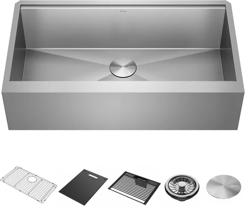 Vista 23 de DELTA FAUCET Delta Rivet 25 Pulgadas de Acero Inoxidable Negro Fregadero de Montaje Superior de Calibre 16 para Cocina con Tarja Única en Acabado