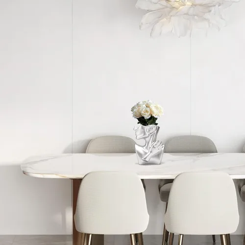 Vista 7 de BRABUD Maceta de resina de media cara con cabeza de plata, maceta para interiores y exteriores, moderna decoración para el hogar, habitación