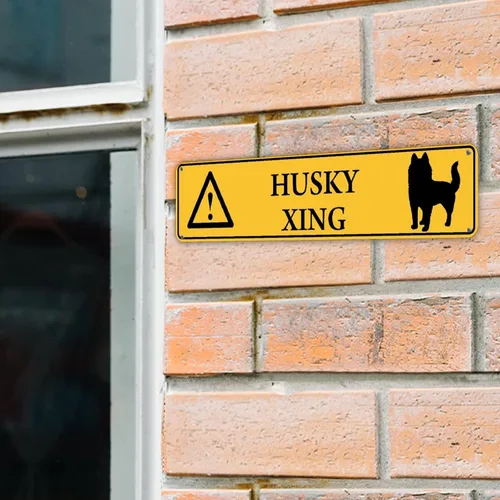 Vista 5 de Husky Xing - Letrero de metal de advertencia para perro, letrero de metal para cruzar el patio, decoración antigua de hierro personalizado
