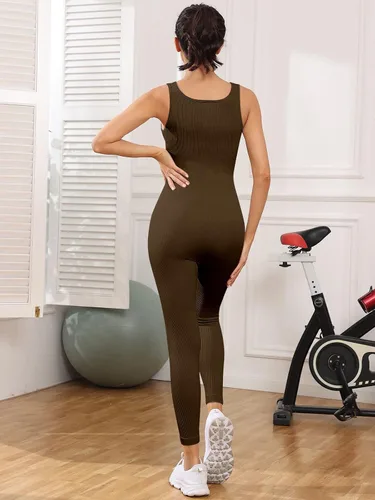 Vista 4 de AUTOMET Women's Yoga Ribbed One Piece Tank Tops Rompers Sleeveless Workout Bodysuits Exercise Jumpsuits