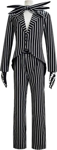 Vista 2 de Disfraz de Jack para adultos, chaqueta Skellington de esqueleto y vestido de Pesadilla antes de Navidad, trajes de cosplay para hombres y mujeres