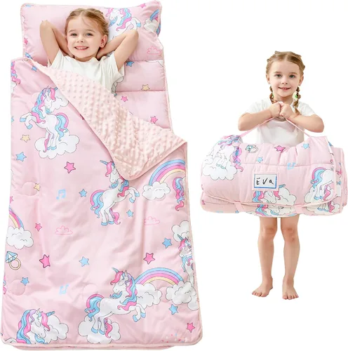 Vista 27 de Lasoftan Tapete para siesta para niños con almohada y manta, tapetes enrollados extra grandes para siestas, bolsas de dormir para niños y niñas