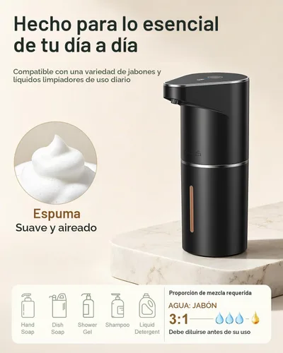 Vista 4 de Fantictas Dispensador automático de jabón espumoso sin contacto, ajustable Negro