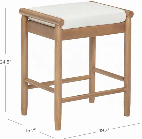 Vista 2 de Nathan James Kirsten - Taburete escandinavo de madera sin espalda, taburete de bar Boucle con patas cónicas de madera maciza, color marrón claro