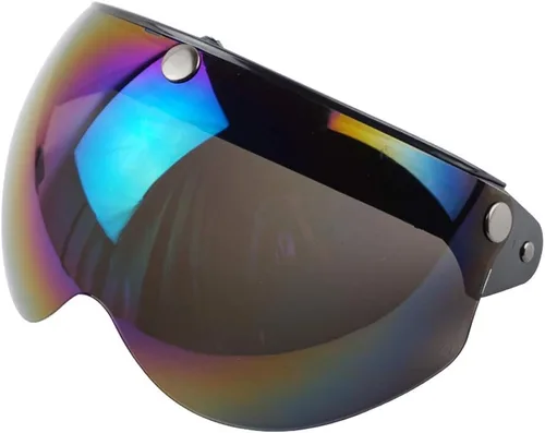 Vista 9 de Visera universal de casco retro de 3 broches a prueba de viento, visera de casco de motocicleta de media cara, lente de visera abatible