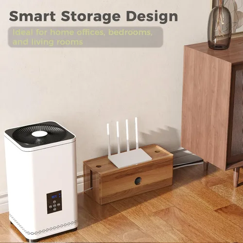 Vista 6 de Caja grande de madera de acacia para cables de alimentación, corrector de cable de perfil bajo para cables de piso y cables de extensión, protector